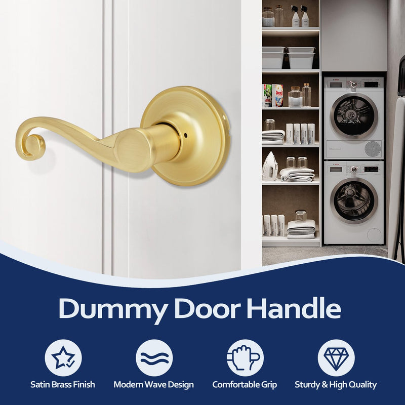 Gold Door Lever 2 Pack, Non-Turning Dummy Door Levers, Left-Sided, Closet/Pantry Door Handle, Wave Design Dummy - Left-sided