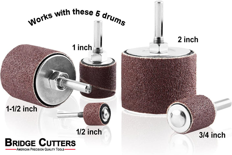 50 Pack 120 Grit Replacement Sanding Sleeves for Rubber Drum kit 1/2" 3/4" 1" 1-1/2" 2" Inch Aluminum Oxide Woodworking Drill Rotary Sander-Drum 1/4" Drive spindel Abrasive
