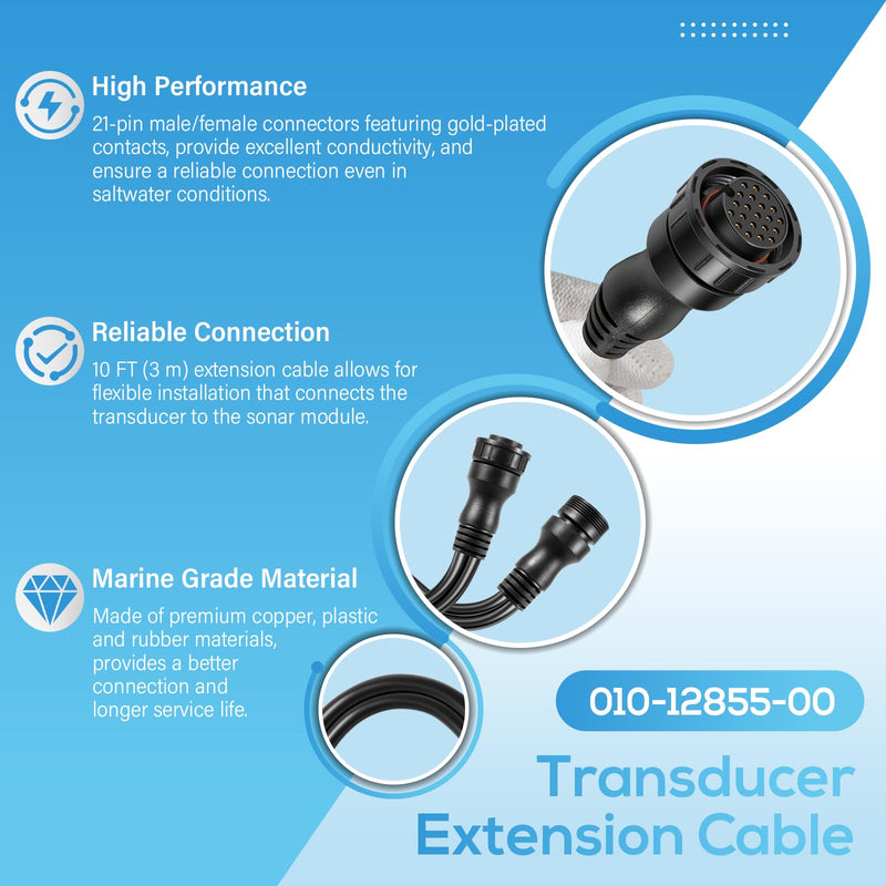 010-12855-00 Transducer Extension Cable Fits for GLS 10 Sonar Module, for Garmin Panoptix LiveScope System, LVS32 / LVS32-TH Transducer (21-Pin, 10 FT)