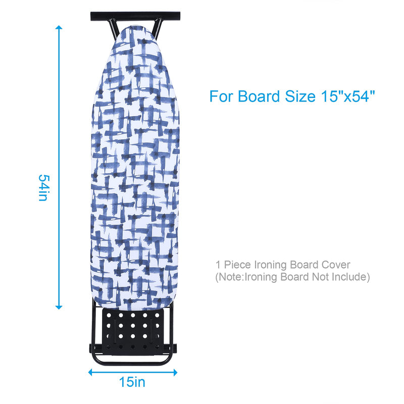 Ironing Board Cover and pad - 15 x 54 Thick Padding 4 Layers with 2" Elastic, Stain Resistant & Durable Scorch, 2 Click Buckles for Smooth Iron/Easy Installation, Blue Brushstrokes 15x54