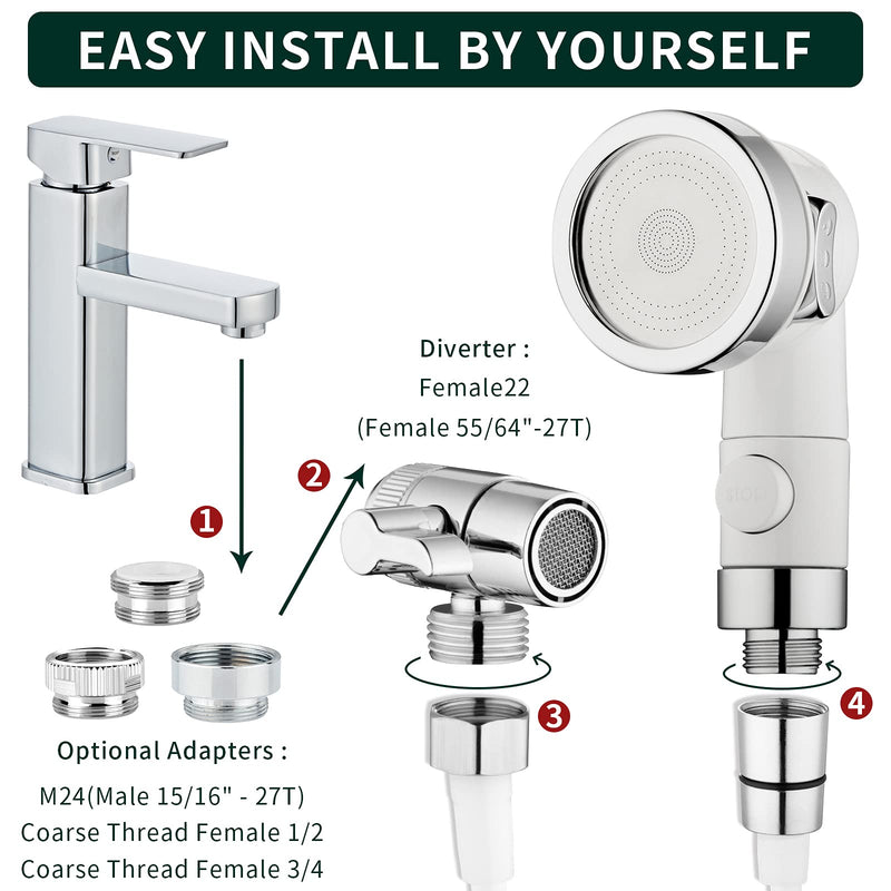 ZCONIEY Sink Faucet Sprayer Attachment, Shower Head Attaches To Tub Faucet, Dog Bathing Hose Shower Set for Laundry Bathroom Kitchen b-white