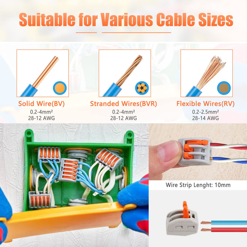 60Pcs Lever Nuts Wire Connectors, 2 3 5 Port Compact Splicing Electrical Wire Connector Assortment Kit for Wiring 28-12 AWG, Quick Connect Electrical Terminals