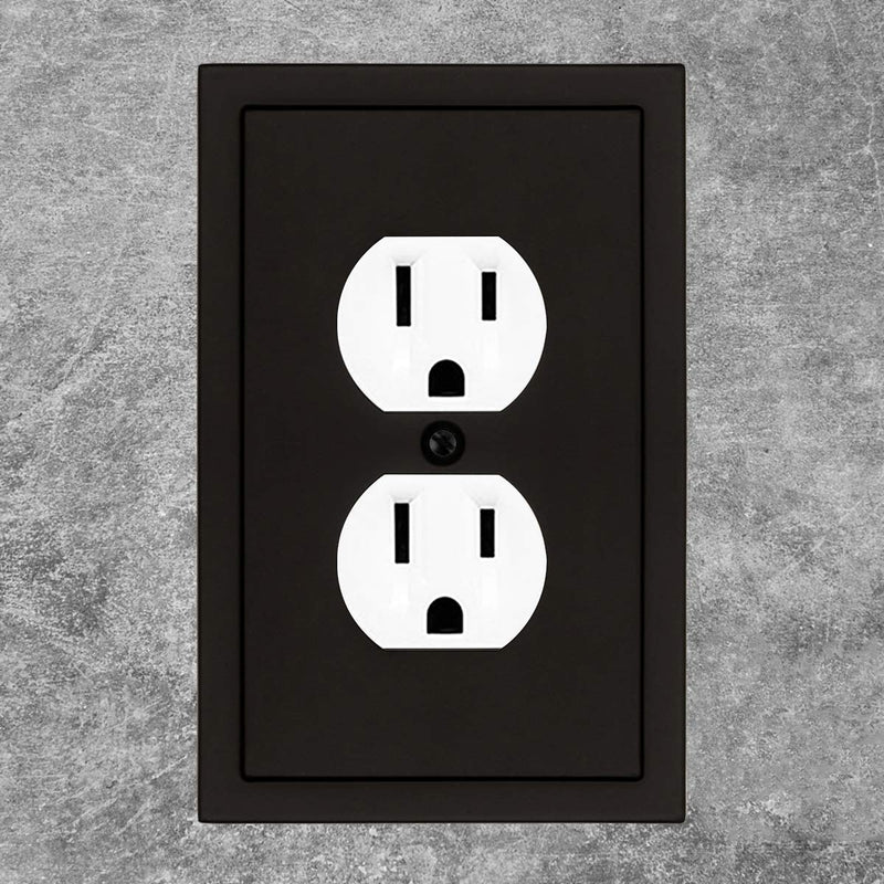 Modern Edge Decorative Wall Plate Switch Plate Outlet Cover, Durable Solid Zinc Alloy (Single Duplex 2PK, Matte Black) Single Duplex 2PK