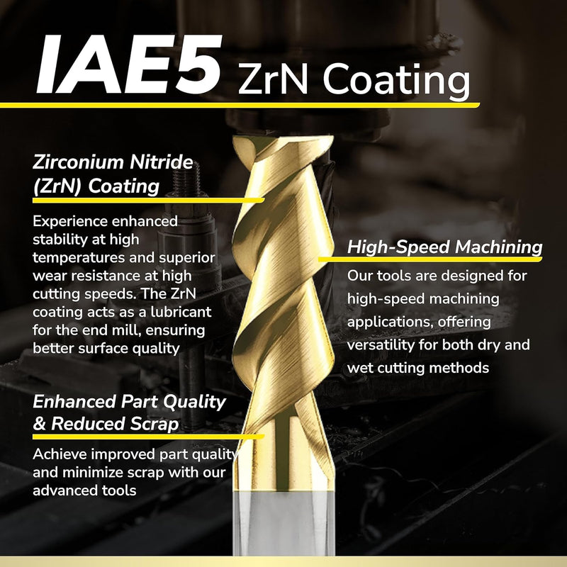 SPEED TIGER Carbide Square Nose End Mill with ZrN Coating - 2 Flute - IAE5-1/4 2T-ZrN (2 Pieces, 1/4")- for Milling Aluminum Applications – Mill Bits Sets for DIYers & Professionals 1/4 in