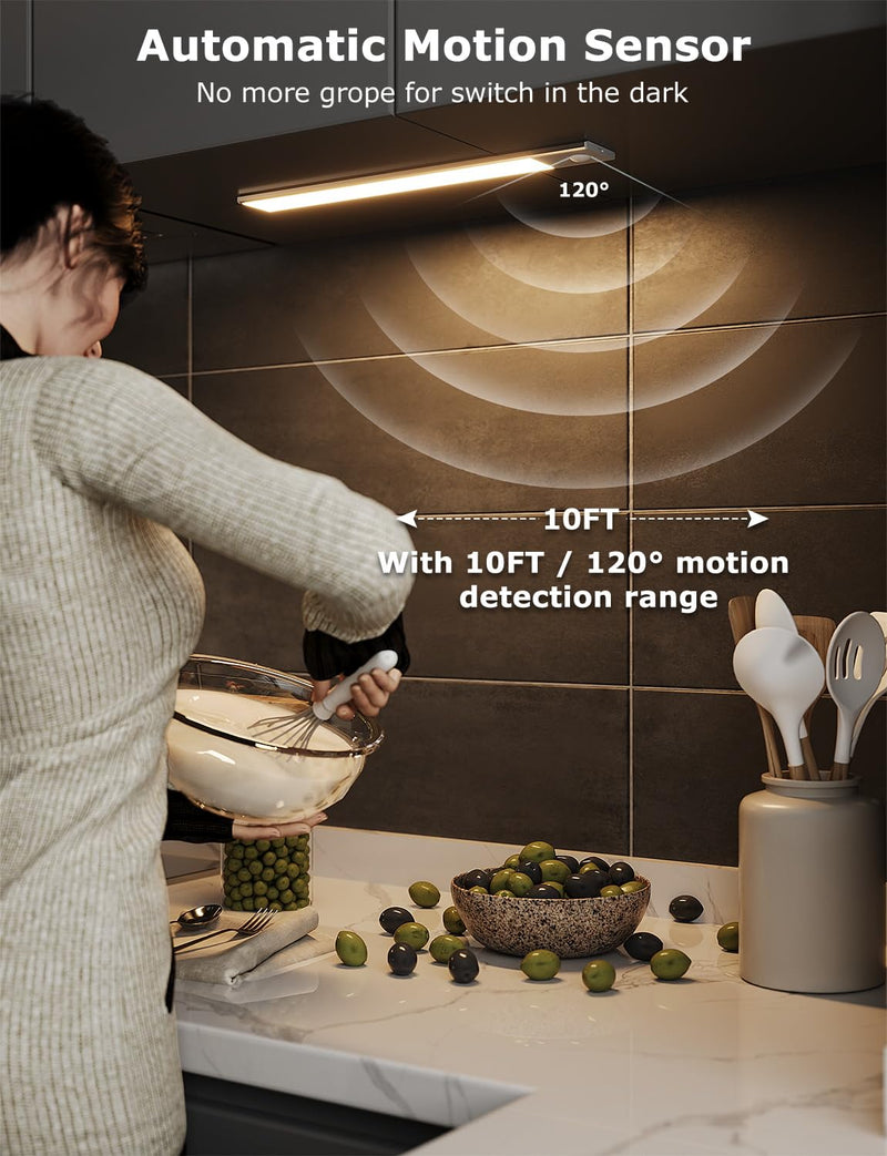 56LED Under Cabinet Lighting Wireless w/Remote, 11.8'' Motion Sensor Light Indoor Rechargeable Under Cabinet Lights, Magnetic Closet Lights Battery Operated, Under Counter Lights for Kitchen (4) 11.8 Inch 4