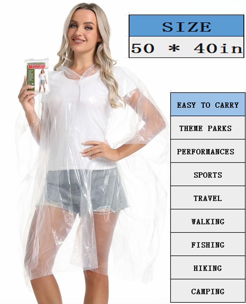 6/12 Pack Disposable Rain Ponchos Family Pack for Adults - Emergency Rain Ponchos for Women and Men One Size (6 Pack) Clear