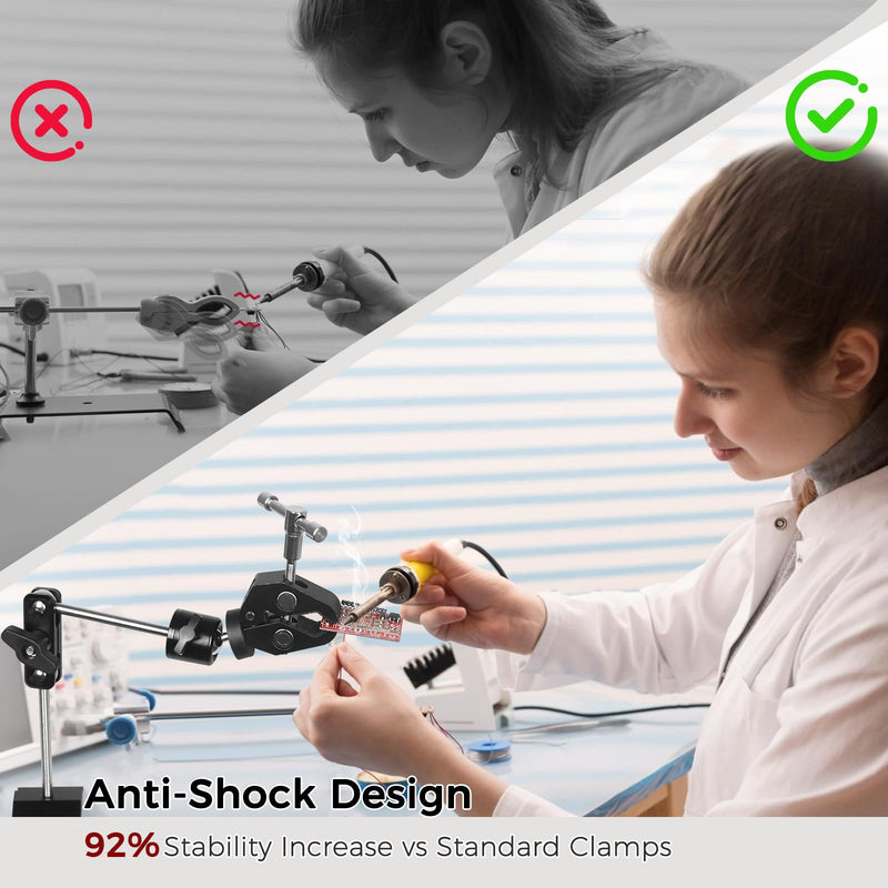Helping Hands Soldering Clamp with 16" Flexible Arm, 360° Rotating Bracket- Adjustable Clamps for Hold Hot Air Guns, PCB, Welding, DIY, Repairs, and Craft Projects