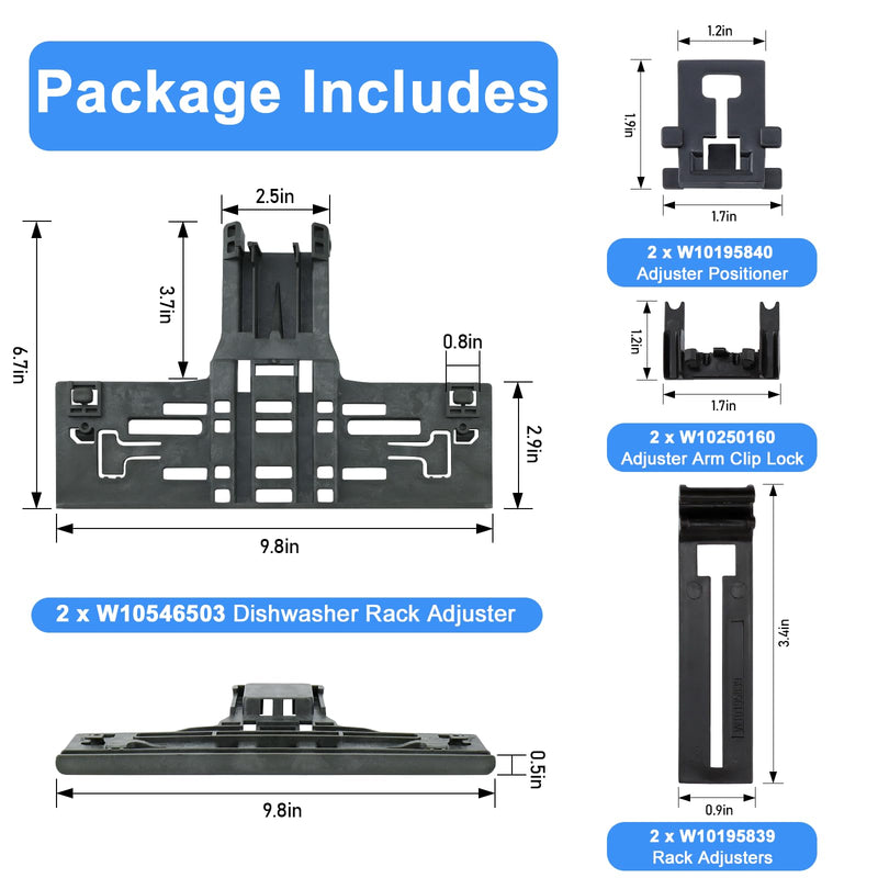 Upgraded WPW10546503 Dishwasher Top Rack Adjuster Compatible with Kitcheneaid Dishwasher Parts Upper Rack, Includes W10546503 W10195840 W10195839 W10250160 Part for Whirlpool kenmore Dishwasher, 8 PCS