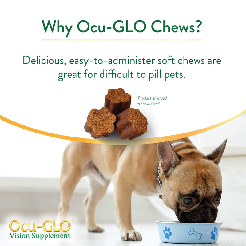 Ocu-GLO Cat & Dog Senior Supplement for Eye Support - Chewable Vision Vitamins Supplements for Large and Small Pets Care with Lutein, Omega-3 Fatty Acids, Grape Seed Extract & Antioxidants 60 Chewables (Pack of 1) - PawsPlanet Australia