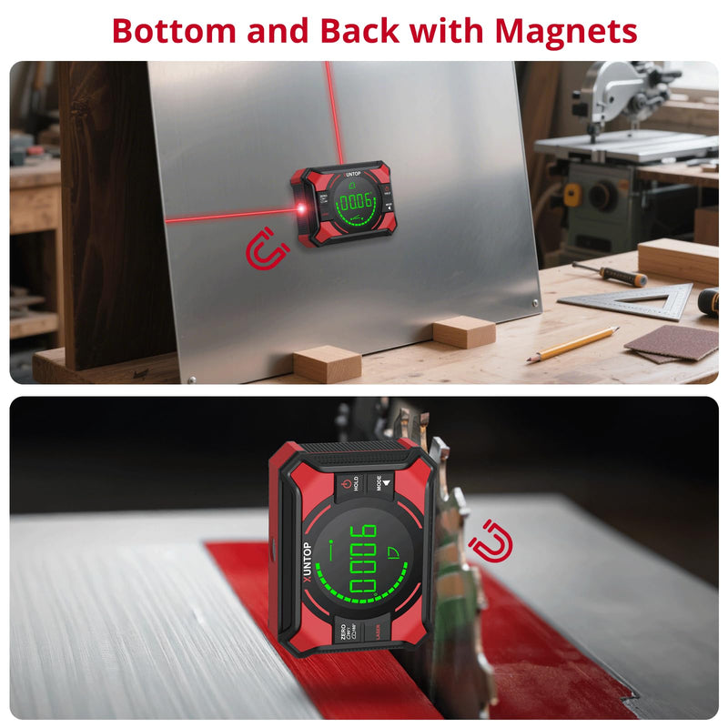 4x90/2x180°(0.01°) Digital Angle Finder with Dual Laser Digital Angle Gauge with Bottom and Back Magnetic Rechargeable Inclinometer with Digital Level Bubble (Class 2 Laser, <1mW Power Output)
