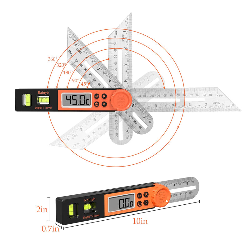 Digital Angle Finder Protractor 0-360 Degree T-Bevel Gauge & Protractor with Horizontal Vertical Bubble & Full LCD Display for Woodworking, Metalworking, Construction 1 X T-Bevel Protractor