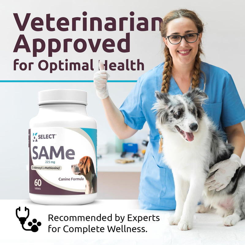 K9 Select SAM-e for Dogs: 225mg, 60 Tablets Active S-Adenosyl-L-Methionine Liver Supplement - Cognitive and Joint Health Nutrition for Medium and Large Dogs - Same Dog Liver Nutritional Supplement - PawsPlanet Australia