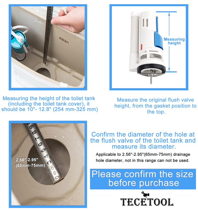2 Inch Toilet Flush Valves Toilet Repair Kit Dual Flush Valve Replacement Fit for One Piece Toilet Top Push Button Valve (8" Height) White