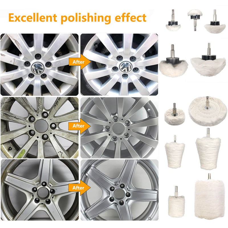 11 pcs Buffing Wheel for Drill, Buffing Pad Polishing Wheel Kits, Wheel Shaped Polishing Tool for Metal Aluminum, Stainless Steel, Chrome, Jewelry, Wood, Plastic, Ceramic, Glass, etc 11