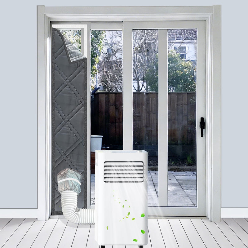 98“Sliding Door AC Vent Kit, 3-Layer Thickened Thermal Barrier for Portable Air Conditioners, Reflective Aluminum Foil Heat Shield, Foldable Height Adjustment, Reversible Design for All Seasons 3-Layer Cotton Max 98“ for sliding door