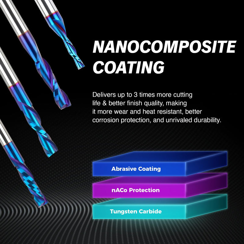 1/4 Inch Shank Upcut Spiral Router Bit, Nano Coated Solid Carbide Straight CNC End Mill for Wood, 1/4 Dia x 1 CL x 2-1/2 OVL nACo 1/4"Dia, 1"CL