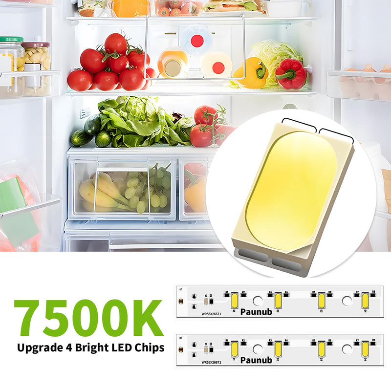 New Upgraded WR55X26671 Led Light Board for GE Freezer Refrigerators Replace PS11767930 AP6035586 4468532 EAP11767930, Waterproof, 2 PCS, Year Warranty