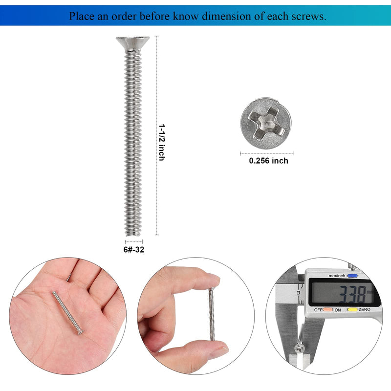 50Pcs Extra Long Outlet Screws, Electrical Wall Plate Switch and Receptacles Mounting Screws, 6#-32 x 1-1/2 Inches Outlet Extender Screws for Fix Wonky and Sunken Outlets, 18-8 Stainless Steel
