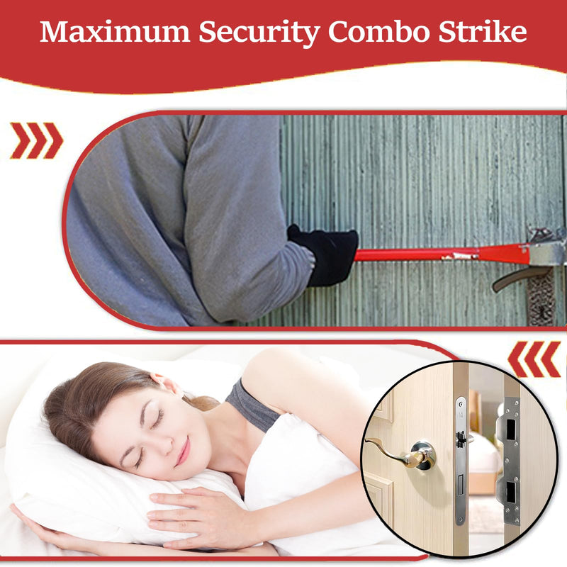 Door Strike Plate Reinforcement Plate - Double Holes,for Use with 5-1/2 in. and 6 in.Front Door Security Devices Metal Striker Plates Door Latch Plate,Steel, Satin Nickel, Silver(2 Pcs) 2