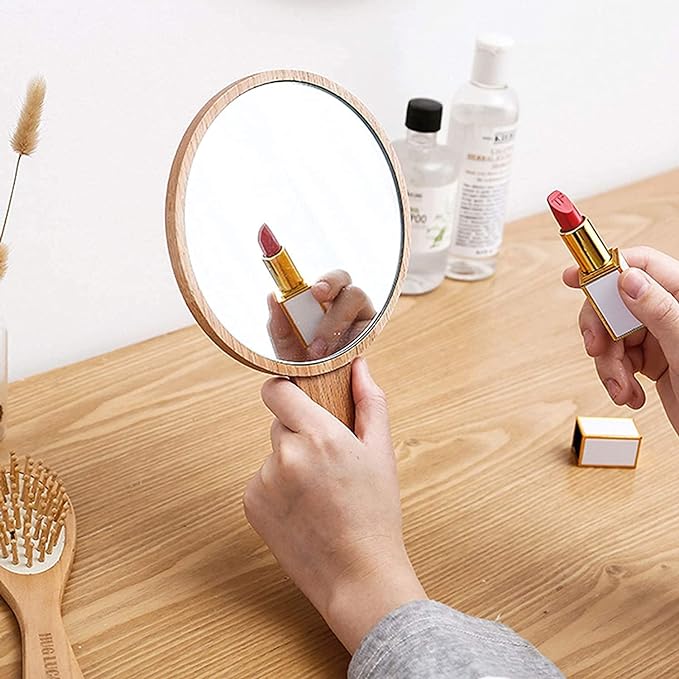 Large Hand Mirror Fashionable, Oak Tabletop Mirror Hand Mirror, Natural Wood Texture, Smooth Polished Handle, Lightweight Barber Handheld Mylar Mini Personal Handheld Makeup Mirror, Makeup Mirror, - NewNest Australia