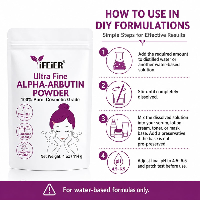 100% Pure Alpha Arbutin Powder for Skin 4 oz (114g), Nano-Grade Ultra-Fine Powder for excellent water solubility, Cosmetic Grade α-Arbutin for DIY Skin Care Formulations 4oz (114g)