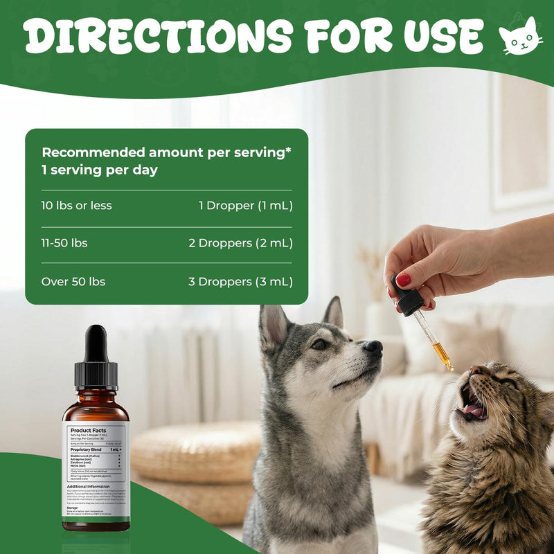 Thyroid Support for Dogs & Cats, Herbal Appetite Stimulant & Metabolism Support Drops with Bladderwrack, Astragalus & Nettle Leaf, Helps Maintain Healthy Weight, Energy & Daily Vitality, 2 fl oz
