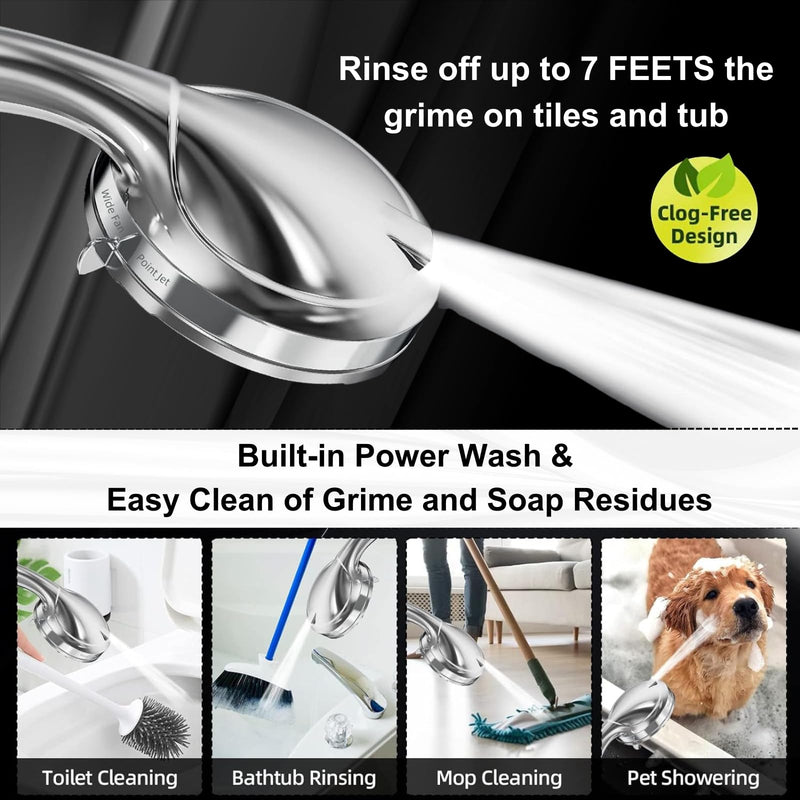 Shower Head,10 Functions High Pressure shower head with handheld, Built-in Pause Mode & Power Wash, Non-Clogging Nozzles High Flow Hand Held Shower Head, Leakproof 6ft Hose&Adjustable Bracket 10 Functions High Pressure Handheld Shower Head Premium Chrome