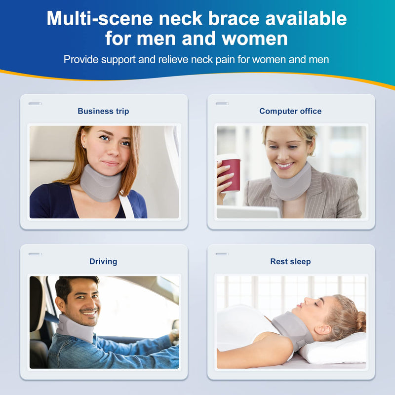 Neck Brace for Neck Pain and Support, Soft Neck Support Relieves Pain & Pressure in Spine for Women & Men, Wrap Align Stabilize Vertebrae Foam Cervical Collar for Sleeping (Grey, M, 3.5" Depth Collar) Grey M, 3.5" Middle Height