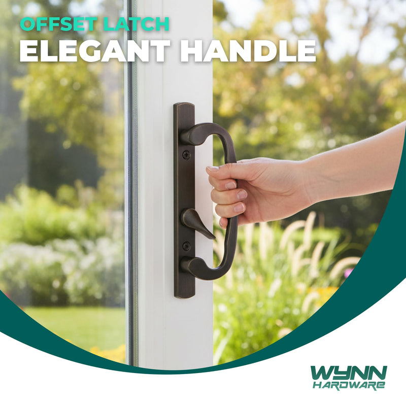 8.5" Legacy Sliding Patio Glass Door Offset Latch Bronze Handle Set with Keys - Sash Controls 2265 Keyed Lock - Fits 3-15/16" Screw Hole Spacing and 1-1/4" to 2-1/4" Door Thickness