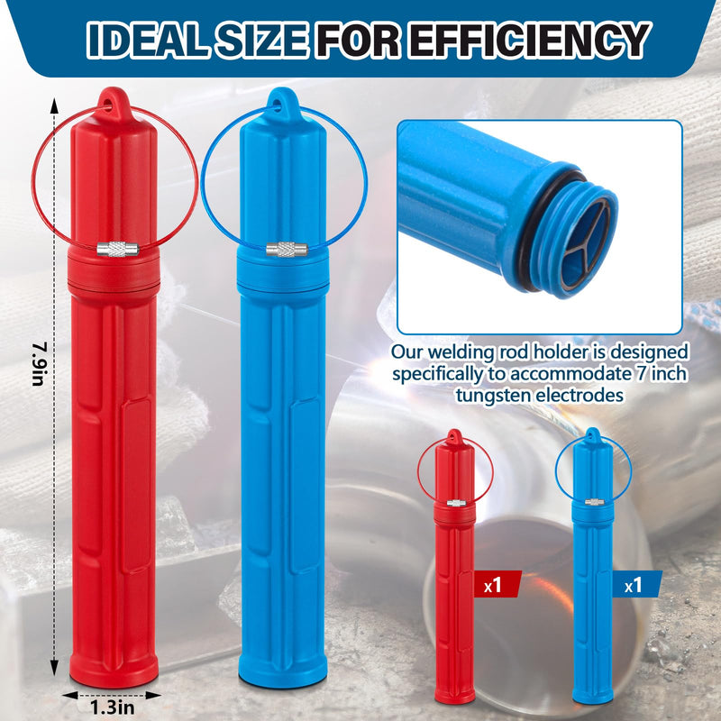 2 Pcs Tungsten Holder Welding Rod Holder 7.9 Inch TIG Tungsten Welding Electrode Rod Storage Tube with Magnetic Base Airproof Container Canister, Red and Blue