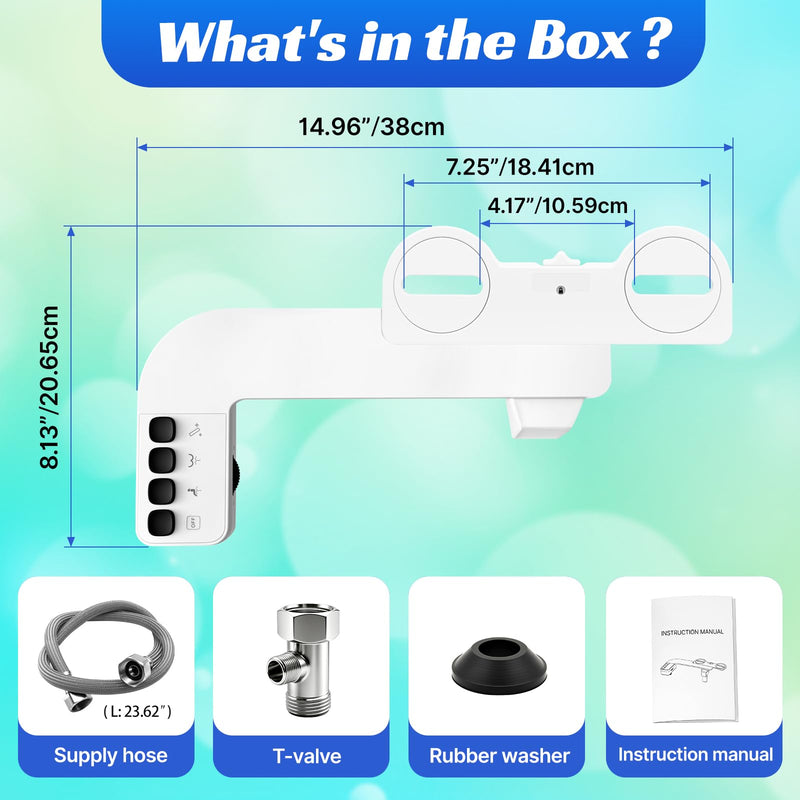 Bidet Attachment for Toilet,0.23 Inch Ultra-Thin Non-Electric Bidet,Knob Control for Water Flow On/Off, Adjustable Water Pressure,Foldable Dual Self-Cleaning Nozzles (Only Cold Water) Square-2
