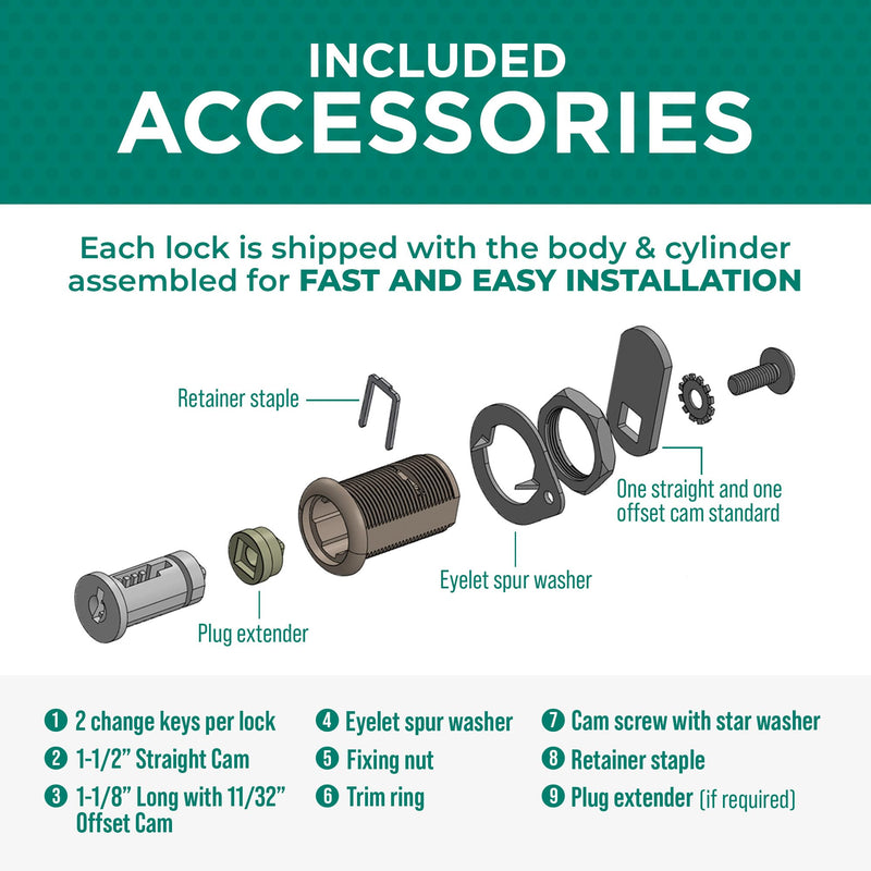 Olympus Lock 5-Disc Tumbler Cam Lock | Cascade Series 961 | 2” Cylinder Length, Matte Black | Secure 5-Disc Tumbler Key System | Key Lock for Drawers, Cabinets, and Lockers