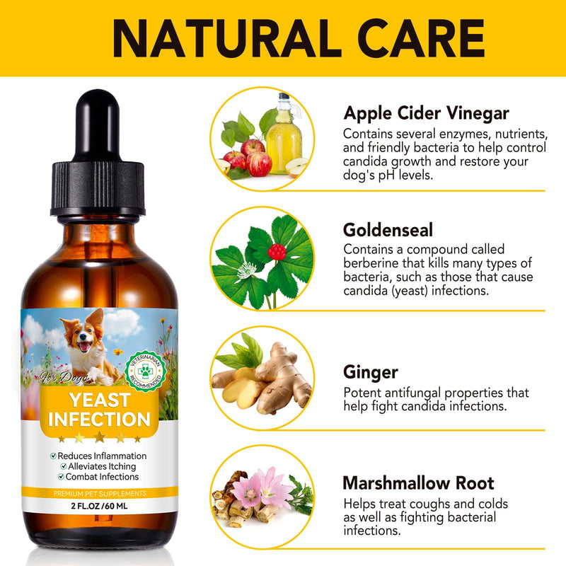 Yeast Infection Treatment for Dogs - Natural Anti Yeast Drops, Ear & Skin Itch Relief, Allergy Symptom Relief, Reduces Inflammation, with Multivitamins Probiotics, 2.02 Oz 1 PC
