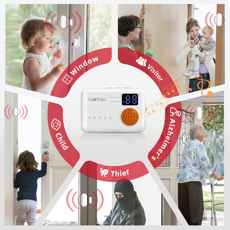 CallToU Door Sensor Chime, Potable Door Chimes for Door Opens, Wireless Door Alarm with 2 Chime Adjustable Vibration 500ft, Entry Alert Chime for Business/Home/Office (3 Sensor + 2 Receiver)