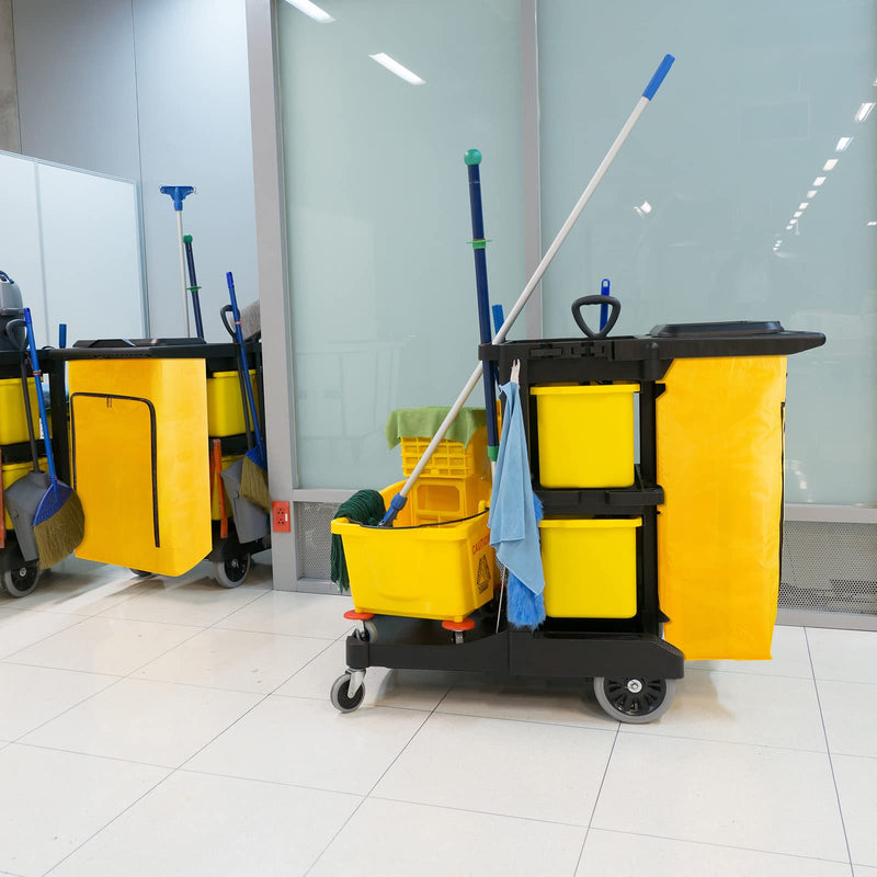 Cleaning Cart Bag Zippered Front Replacement Janitorial Cart Bag 24 Gallon Large Capacity Commercial Cleaning Bags for Cleaning Cart Housekeeping Carts, Yellow (26.5 x 15.5 x 10.5 Inch) 26.5 x 15.5 x 10.5 Inch
