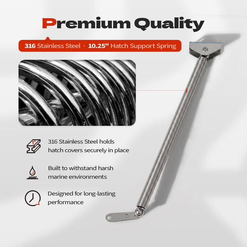 2 Pcs Hatch Spring Support, 316 Stainless Steel 10-1/4" Hatch Spring Holder, Heavy Duty Hatch Lid Support Spring with U-Bolt and L-Shaped Plate for Flip-Up Cabinet Doors and Window Hatches | Hatch Spring Support with U-Bolt and L-Shaped Plate 10.25"