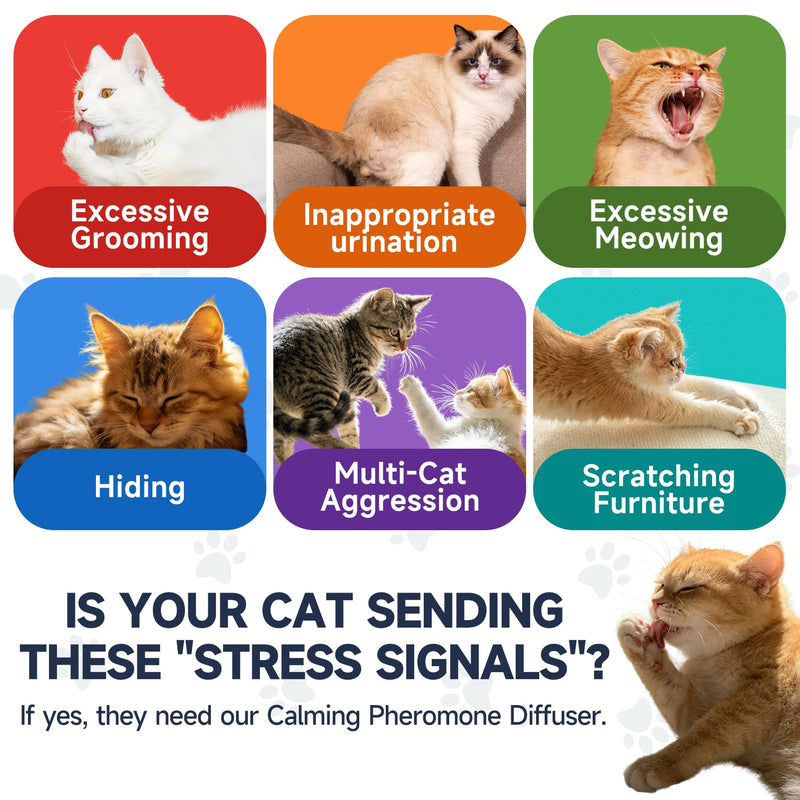 Cat Pheromone with 4 Refill Peeing Cat Diffusers,Pet Diffuser Plug in Spray Relaxer for Cats Anxiety Feromonas Calming Pheromones Relaxing Stress Diffuser Calmer