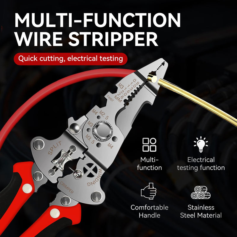 [2-Pack] 16-in-1 Professional Wire Stripper with 12-250V Voltage Tester, Heavy Duty Foldable Electrician Pliers for Stripping, Cutting, Crimping & Twisting, Versatile Electrical Tool Set 2