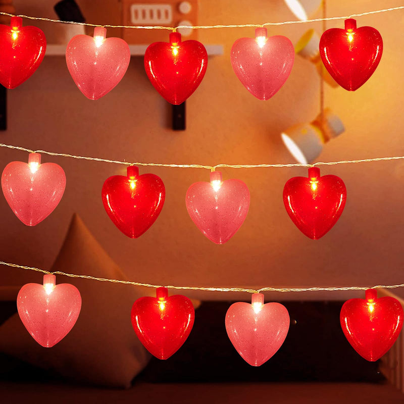 Valentine's Day Decor 8.5Ft Heart Fairy String Lights with 10 Red Pink 3D Heart Lights, Plug in Valentine's Day Love Heart String Lights for Indoor Outdoor Patio Wedding Anniversary Party Decorations Red Pink Heart Lights 8.5 Ft