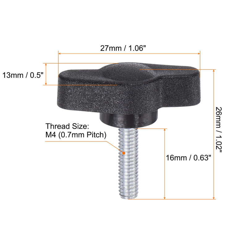 HARFINGTON 10pcs Tee Wing Knobs Thumb Screws M4 x 16mm Standard Male Thread Plastic T/Z Knobs Adjustable Handles Hand Clamping Knobs Grip Thumbscrew, Black