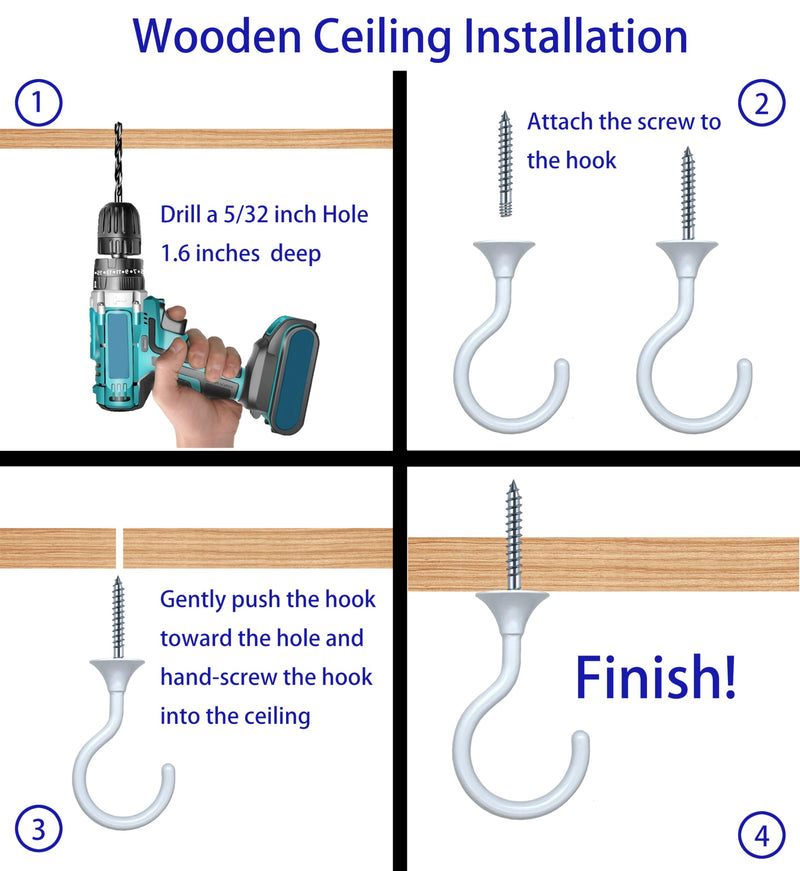2 Sets Large Swag Ceiling Hooks Heavy Duty Swag Hook with Hardware for Hanging Plants Ceiling Installation Cavity Wall Fixing (2 Sets, White) 2