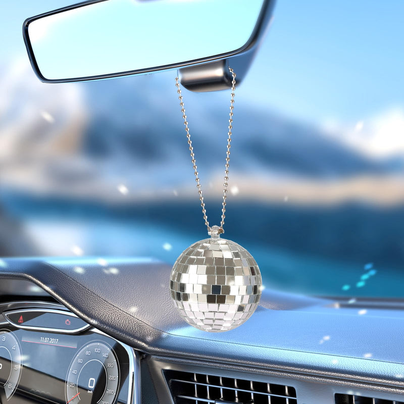 Disco Ball Car Accessory,Mirror Disco Ball Hanging,Car Disco Ball,Disco Car Charm, Rear View Mirror Hanging Accessories (Silver(1.9inch)) Silver(1.9inch)