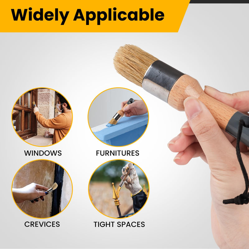 Mister Rui Chalk Wax Paint Brush, 3pcs, Chalk Paint Brushes for Furniture, Small Wax Brush for Chalk Paint, Acrylic Paint, Milk Paint, Natural Bristles Stencil Brushes, No Shedding WB002 3 small