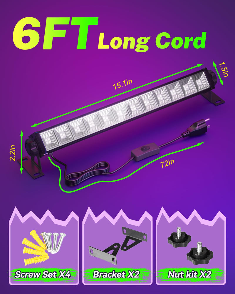 2 Pack 42W LED Black Light Bar, Blacklight with 6FT Cord+Switch+Plug, Glow in The Dark Black Lights Party Supplies for Halloween Decorations, Fluorescent Poster, Body Paint, Classroom, Bedroom 2