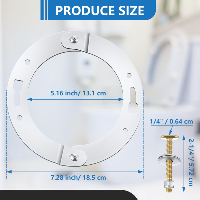 2 Piece Toilet Flange Repair Kit, Toilet Flange Repair Ring with 1/4" x 2-1/4" Closet Bolts, Stainless Steel Split Ring for Cast Iron, PVC or ABS