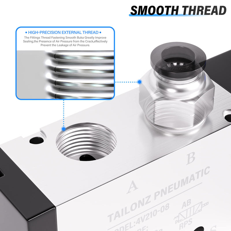 TAILONZ PNEUMATIC 1/4"NPT Solenoid Valve 4V210-08 DC24V Single Coil Pilot-Operated Electric 2 Position 5 Way Connection Type Junction Box 1/4"NPT/DC24V/Junction Box
