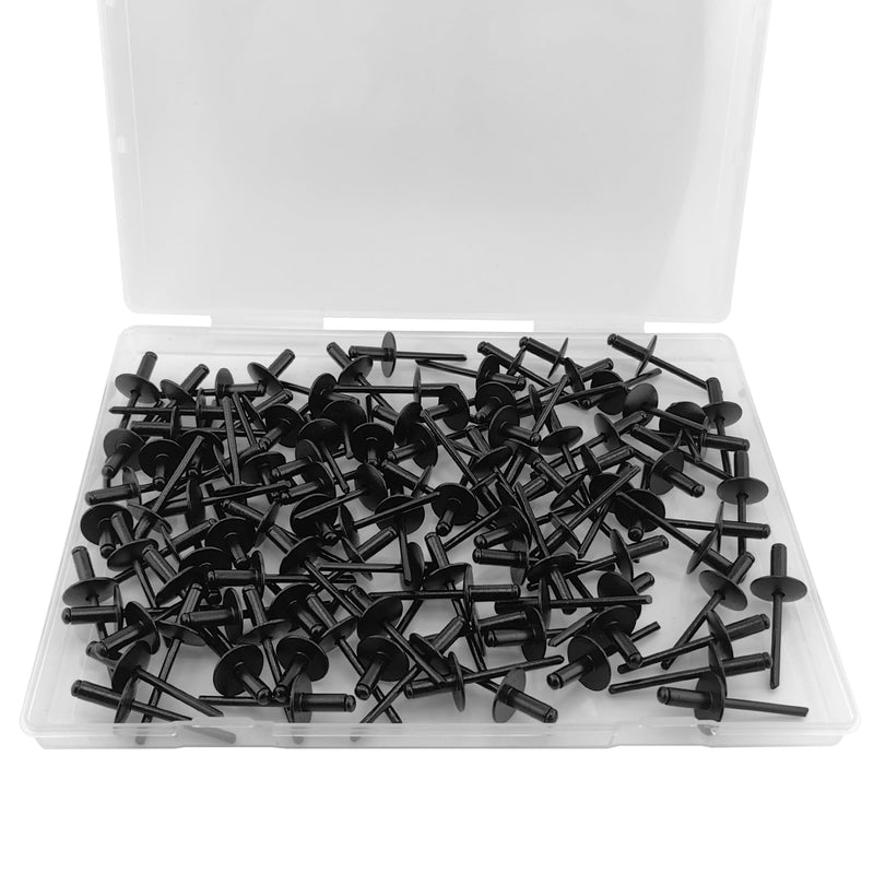 110pcs All Black Large Flange Blind Rivets,3/16 * 1/2" Open End Aluminum Blind Rivets,4.8 * 12 Pop Blind Rivet 3/16"*1/2"