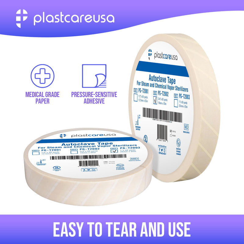 Autoclave Sterilization Tape (2-Pack, 1" x 60 Yards) - Dental, Medical, and Sterilizer Safe Adhesive Tape for Steam & EO Gas Indicators
