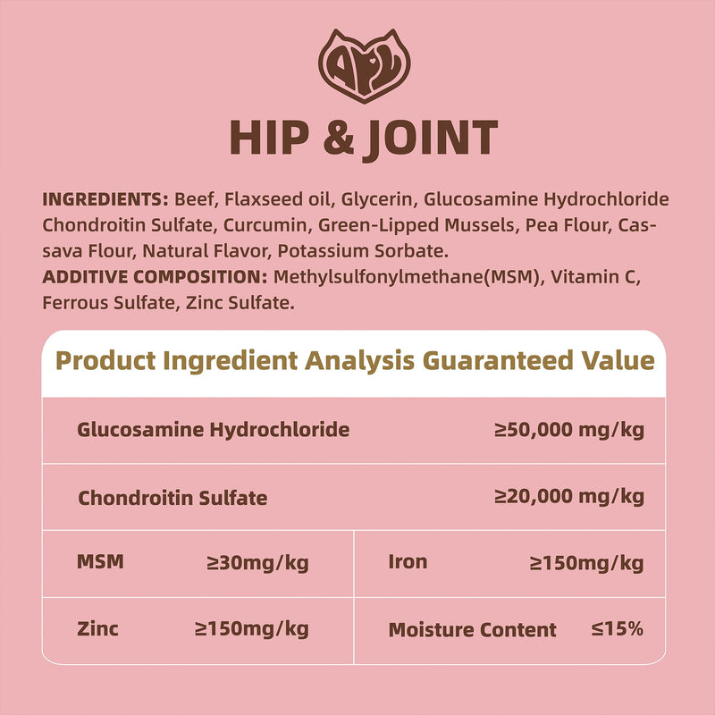 APL Dog Hip and Joint Supplement, Glucosamine Chondroitin MSM with Omega 3, Green Lipped Mussel Joint Support for Mobility and Pain Relief, Beef Flavor Soft Chews, 300 Count