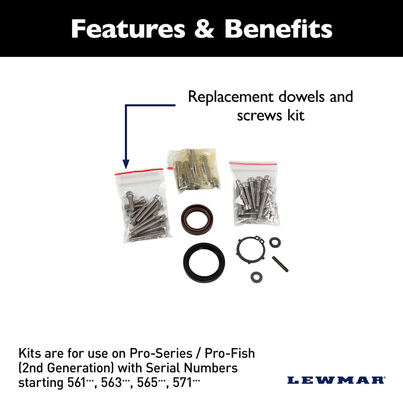 Lewmar 2nd Generation (2G) Dowels/Screws Kit for Pro-Series/Fish Serial Numbers Starting in 561, 563, 565, 571-2020200909